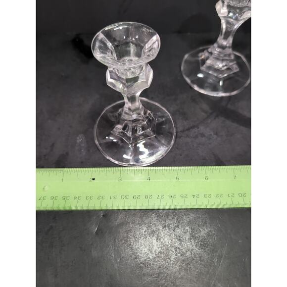 Clear Vintage Candle Holder Set, Glass, Tablescape, Vintage Home Decor, Pair - Picture 9 of 9